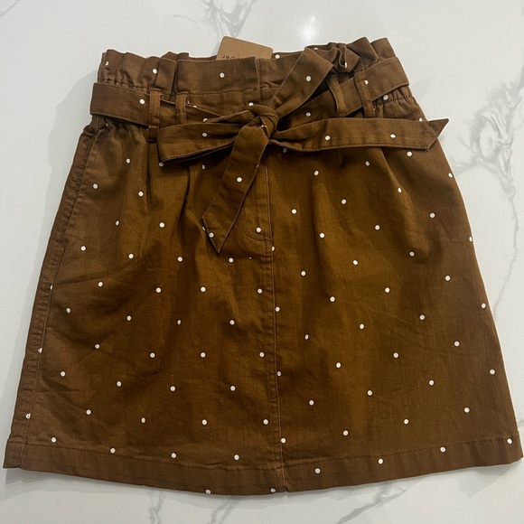 NWT BLU PEPPER Tan PolkaDot Print Paper Bag High Waist Mini Skirt Small - Picture 2 of 7
